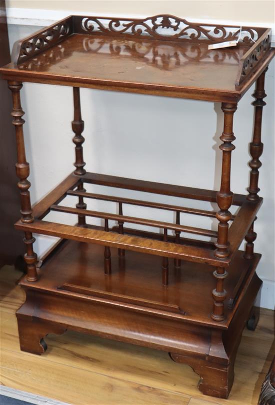 A Victorian walnut Canterbury whatnot W.58cm